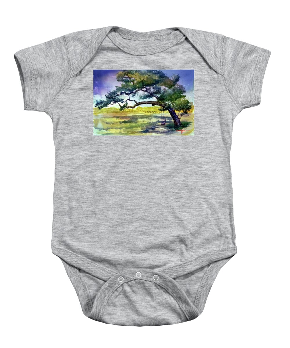 Tree Baby Onesie featuring the painting DA187 Tree Swing painting by Daniel Adams by Daniel Adams