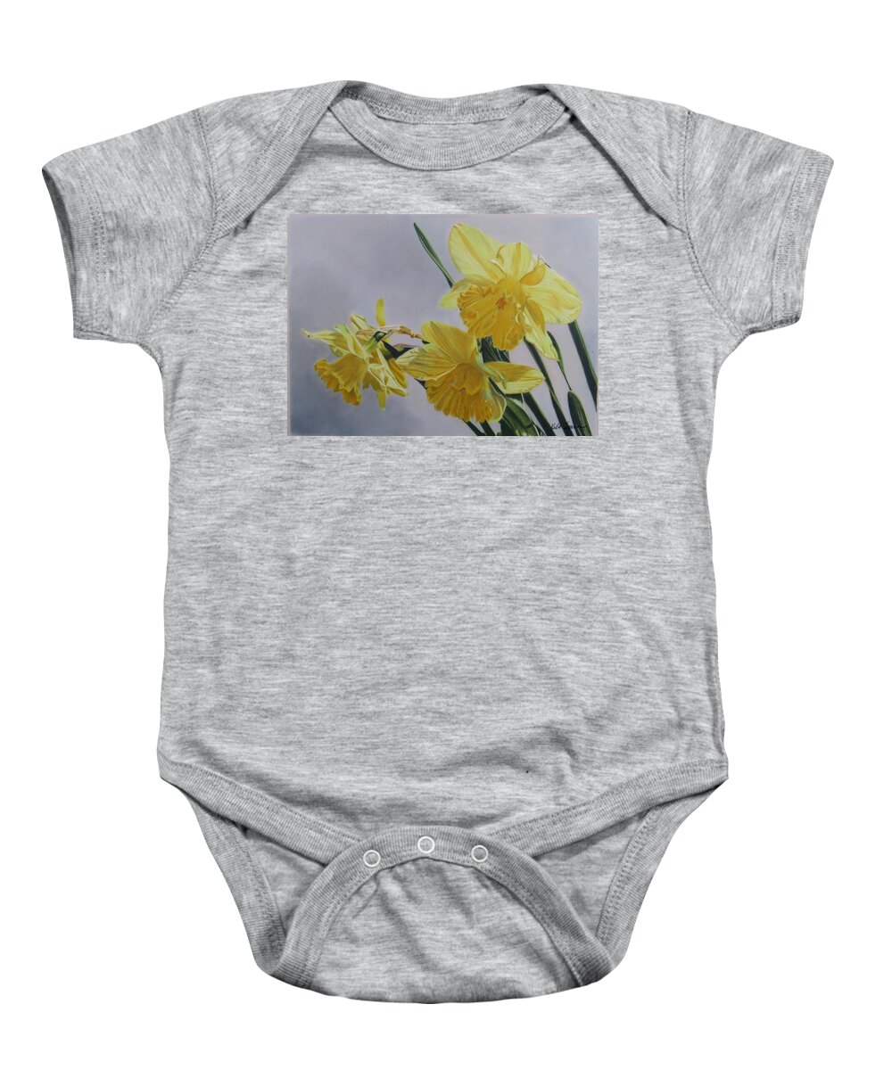 Floral Baby Onesie featuring the drawing Daffodils by Kelly Speros