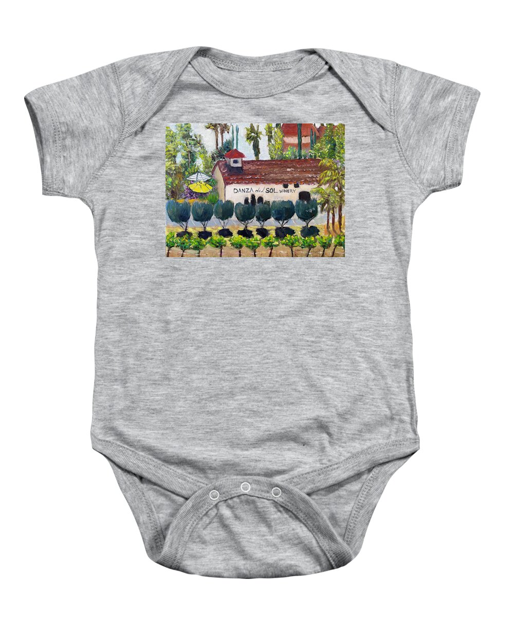 Danza Del Sol Baby Onesie featuring the painting Danza del Sol Winery by Roxy Rich
