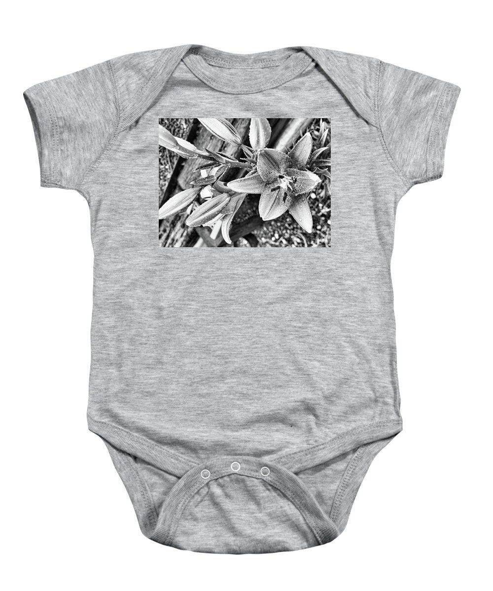 Flora Baby Onesie featuring the photograph Day lilies in black and white by Segura Shaw Photography