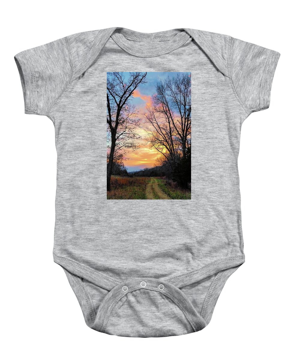 Nature Baby Onesie featuring the photograph Day's End at the Farm by Linda Shannon Morgan