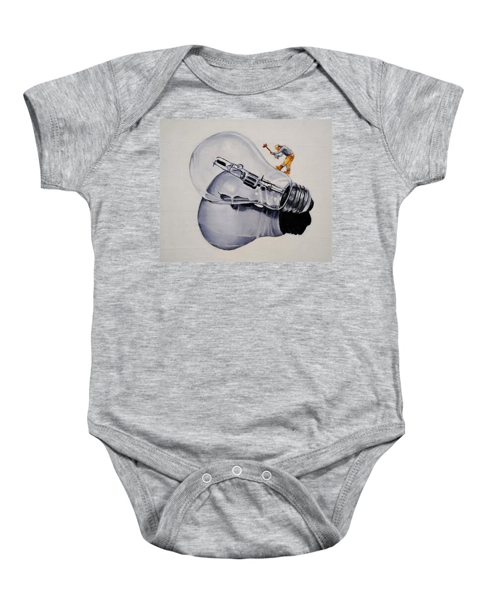 Lightbulb Baby Onesie featuring the painting Death Of An Idea by Jean Cormier