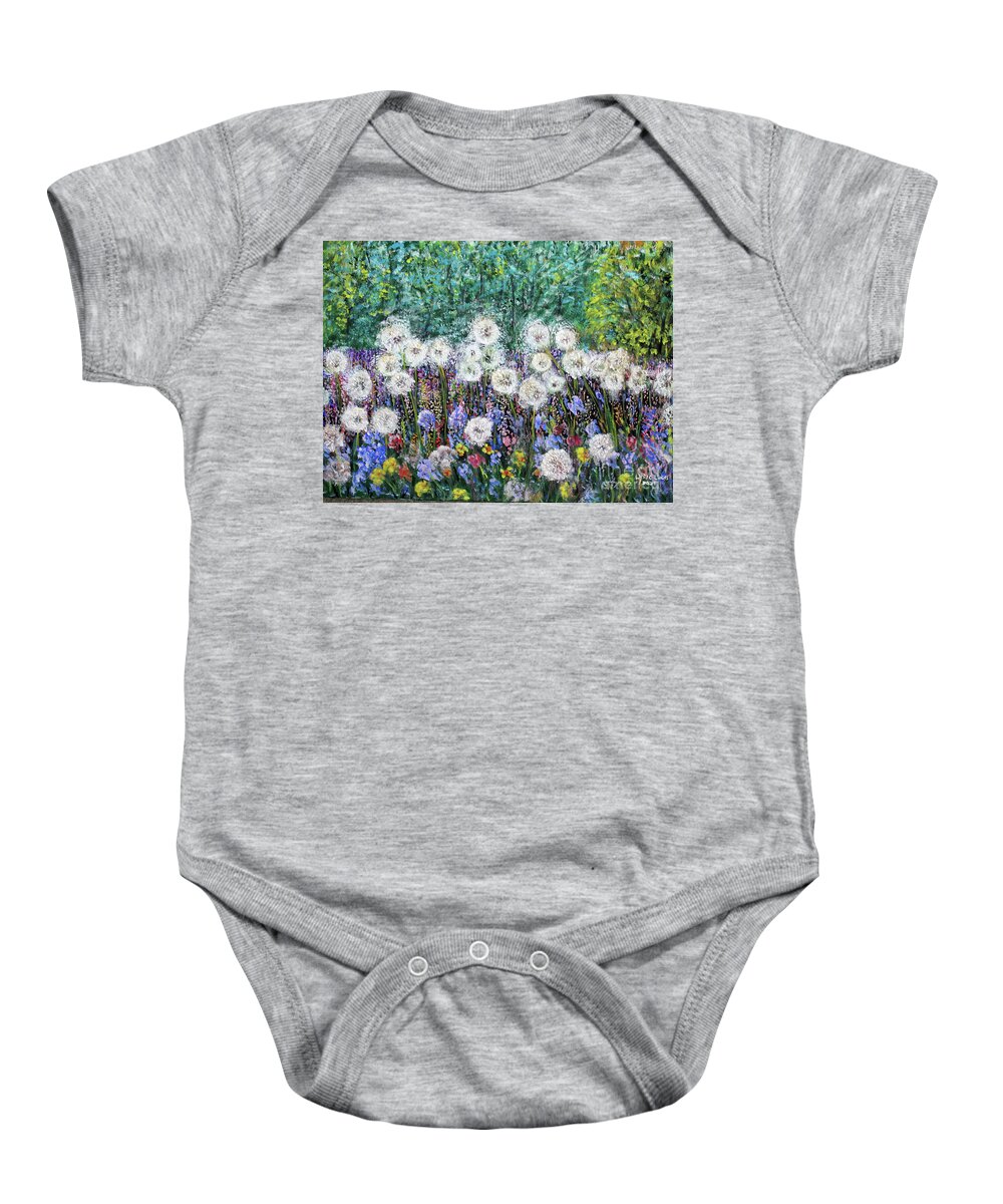 Flowers Baby Onesie featuring the painting Delightful Dandelions by Lyric Lucas