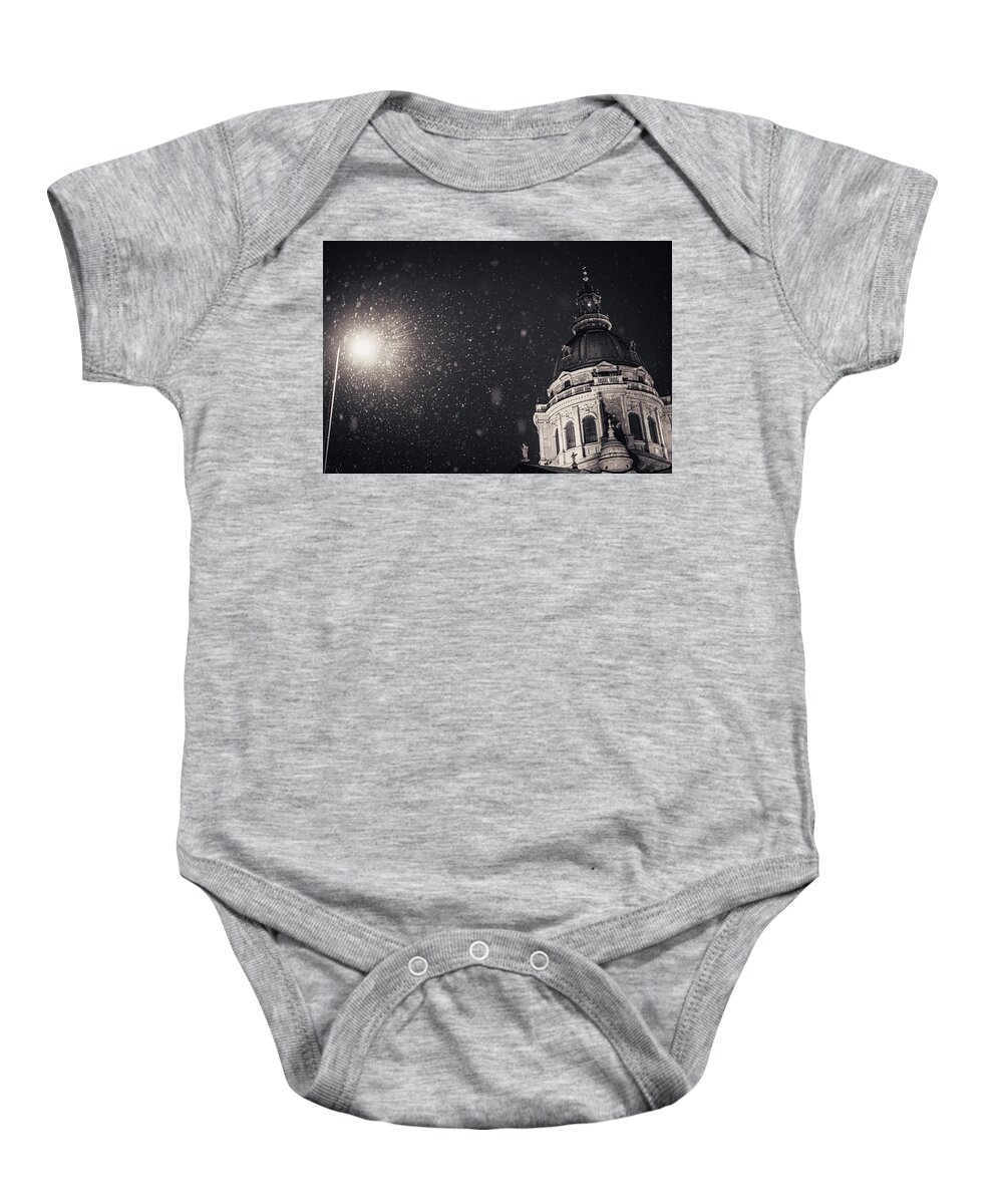 St. Stephens Baby Onesie featuring the photograph Dome of St. Stephen's Basilica with Snow by Tito Slack