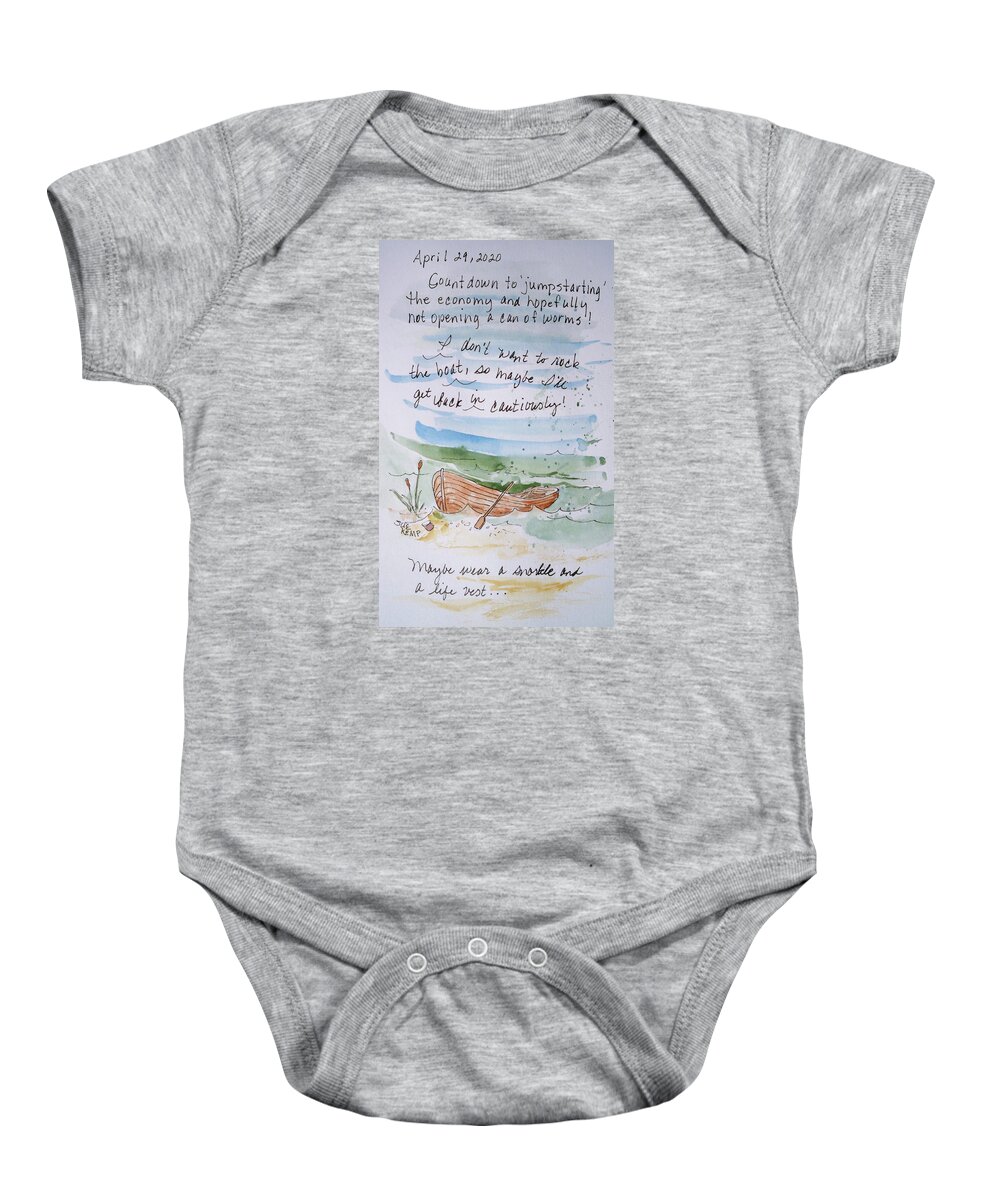 Covid-19 Thoughts Baby Onesie featuring the painting Don't Rock the Boat by Sue Kemp