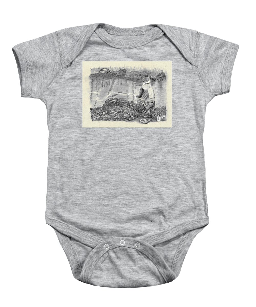 Rapidan River Baby Onesie featuring the drawing Down Low on the Rapidan by Mike Kling