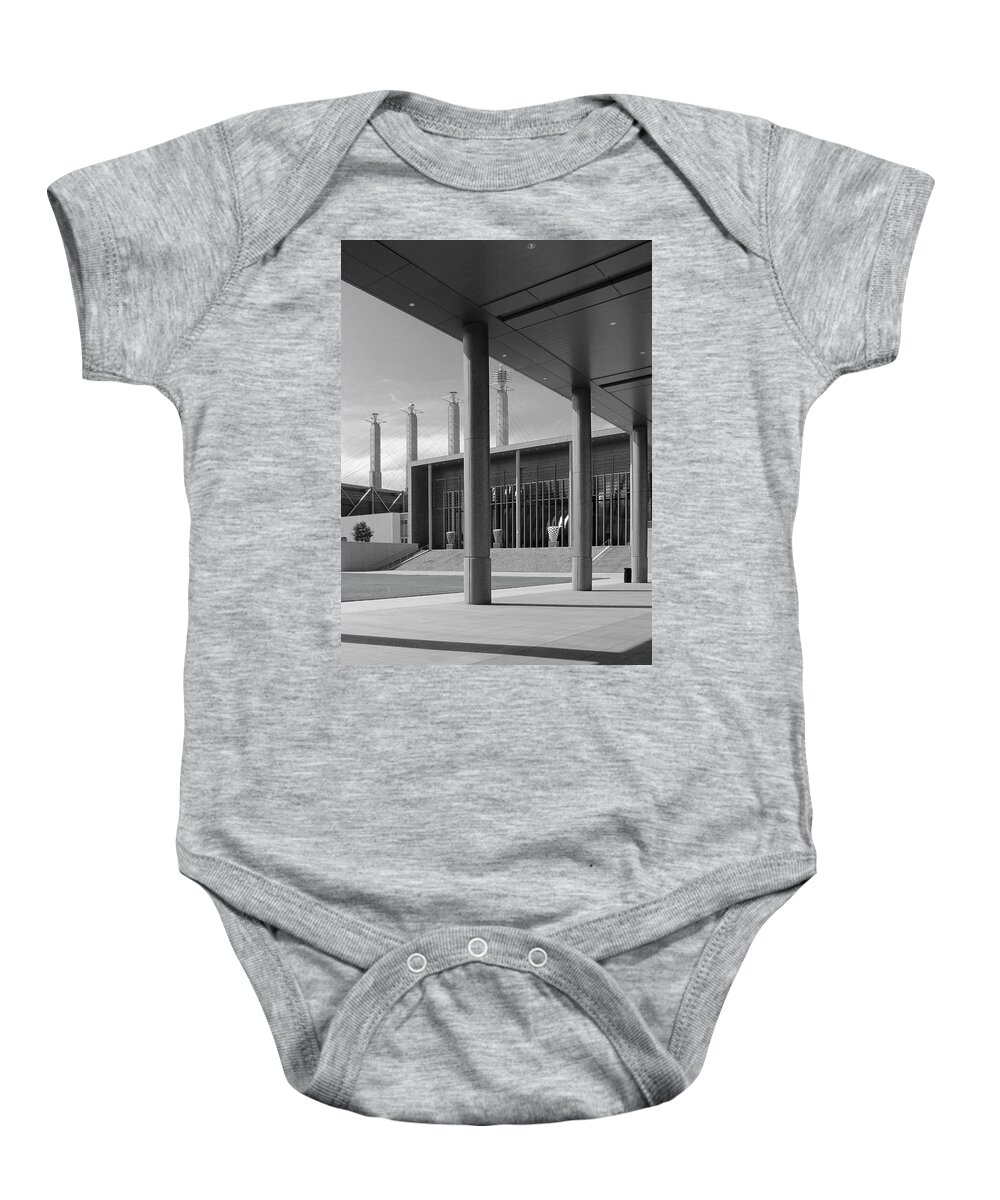 Architecture Baby Onesie featuring the photograph Downtown Kansas City 2 B W by Mike McGlothlen