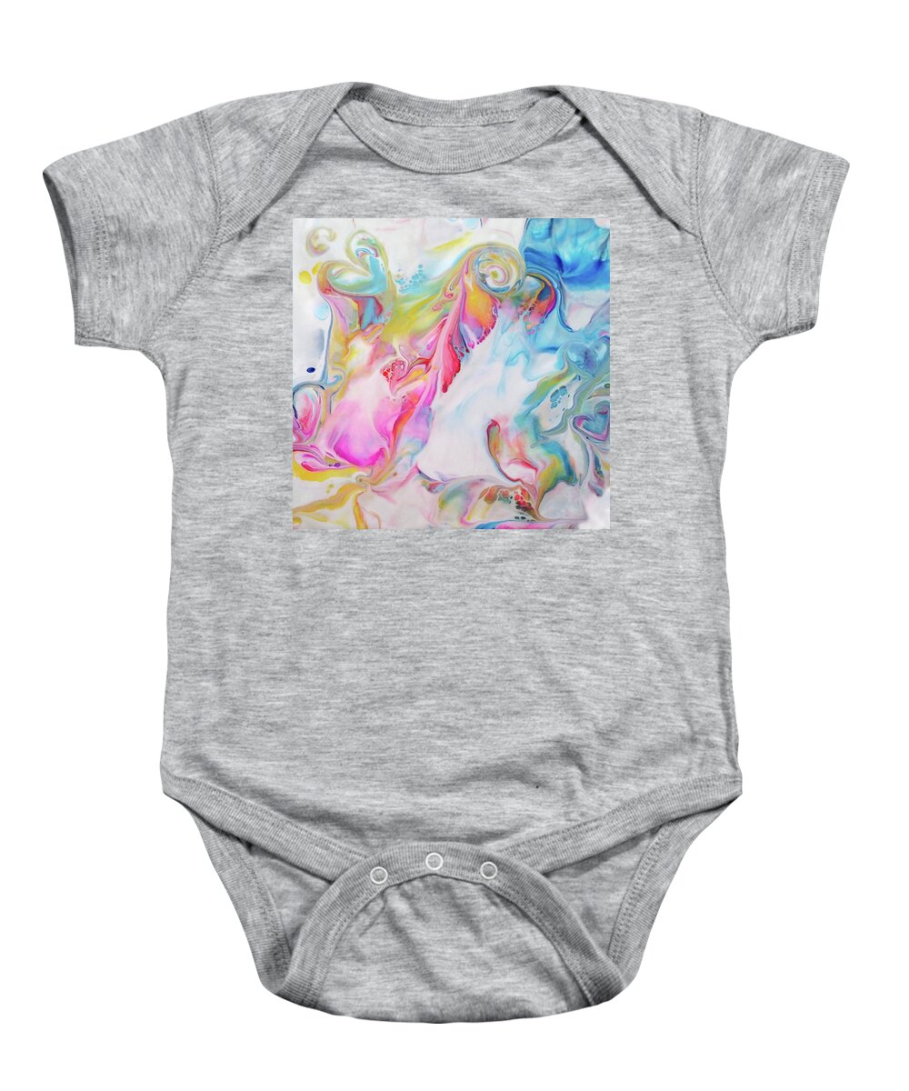 Colorful Abstract Hearts Fluid Acrylic Baby Onesie featuring the painting Dream 2 by Deborah Erlandson