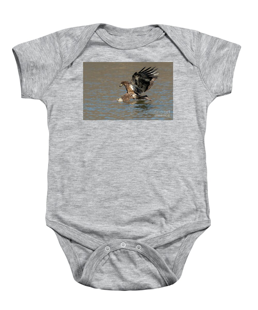 Bald Eagle Baby Onesie featuring the photograph Eagle diving into water by Sam Rino