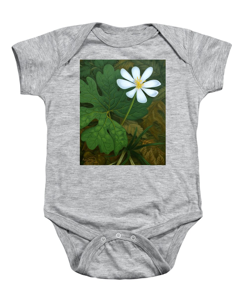 Bloodroot Baby Onesie featuring the painting Early Bloomer Bloodroot by Adrienne Dye