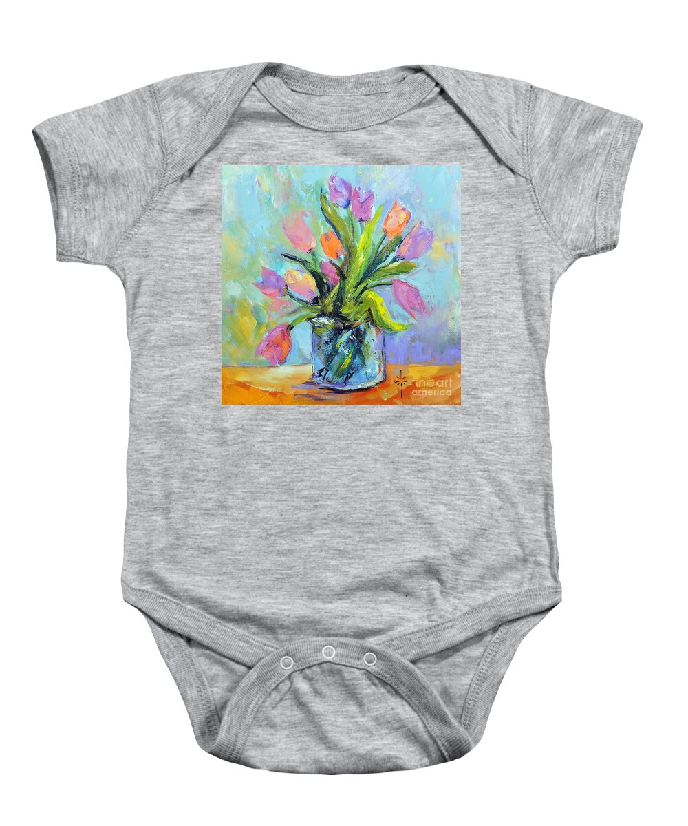 Tulips Baby Onesie featuring the painting Easter Tulips by Jodie Marie Anne Richardson Traugott     aka jm-ART