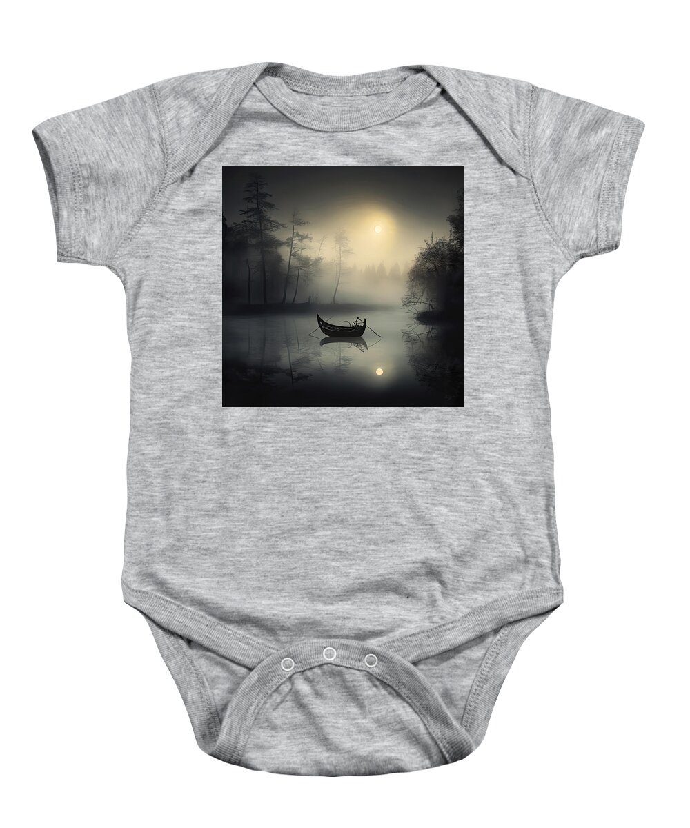 Mystery Art Baby Onesie featuring the painting Eerie Tranquility - Atmospheric Art by Lourry Legarde