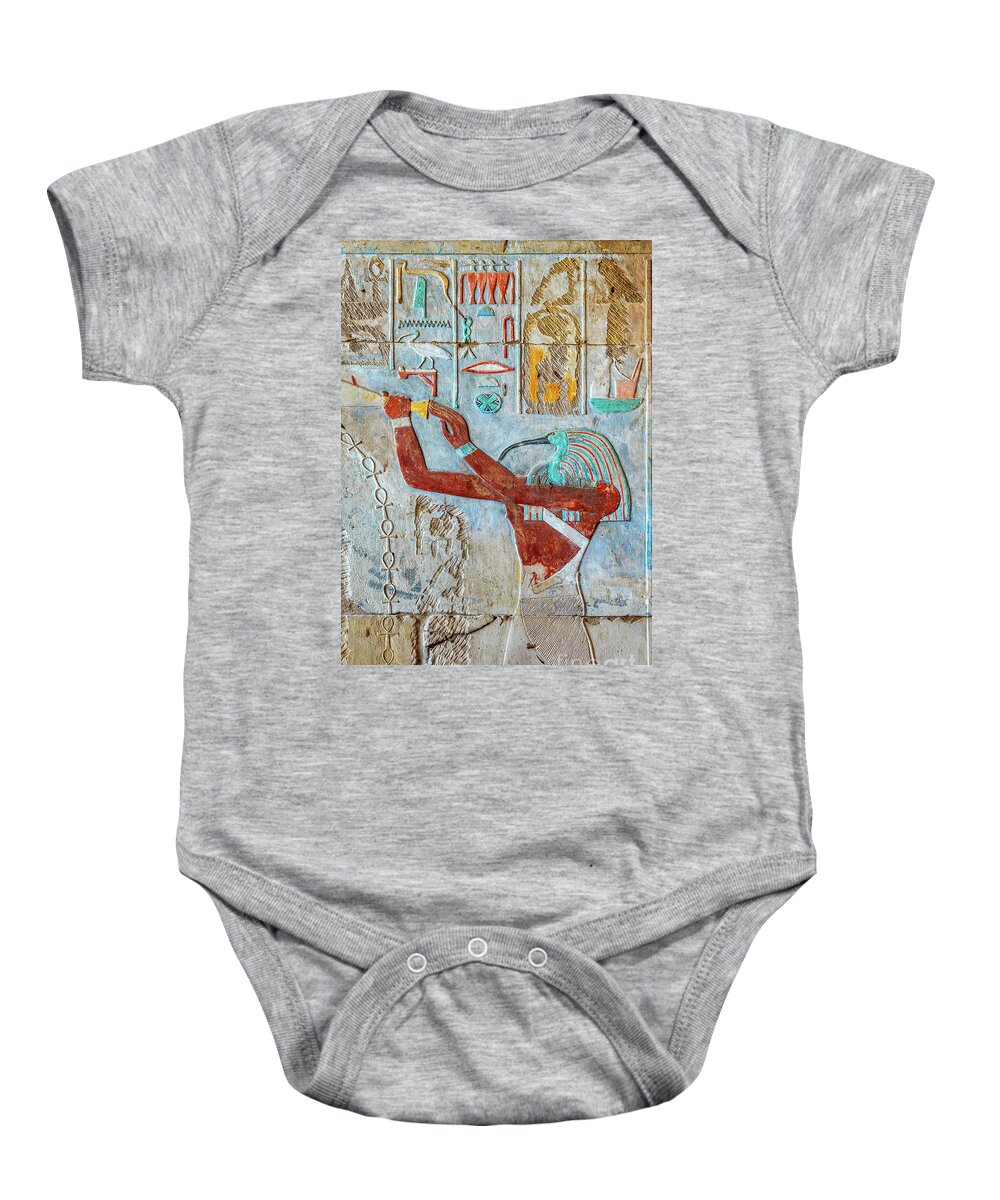 Luxor Baby Onesie featuring the photograph Egyptian ibis-headed god Thoth by Delphimages Photo Creations