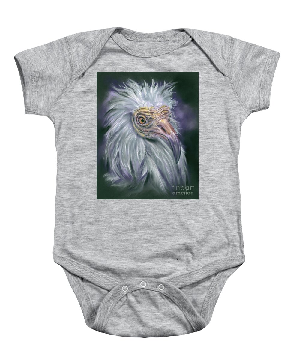 Bird Baby Onesie featuring the painting Egyptian Vulture White Bird of Prey by MM Anderson