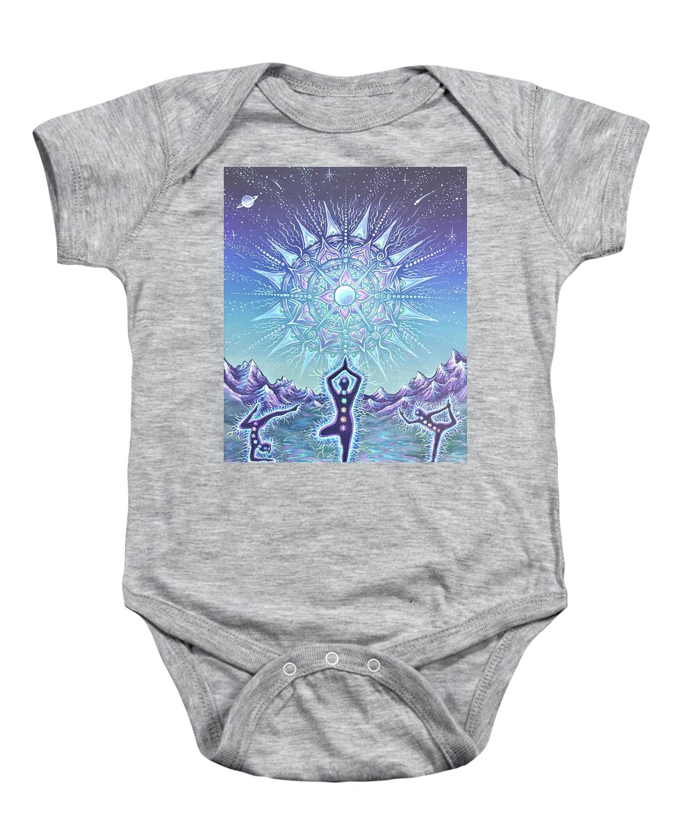 Yoga Baby Onesie featuring the painting Electric Yoga Flow by Jim Figora