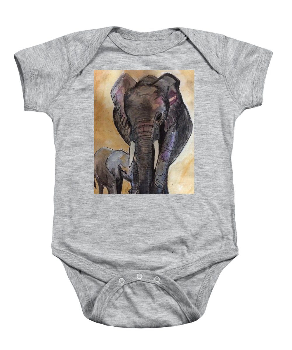 Elephant Baby Onesie featuring the painting Elephant Stroll by Eileen Backman