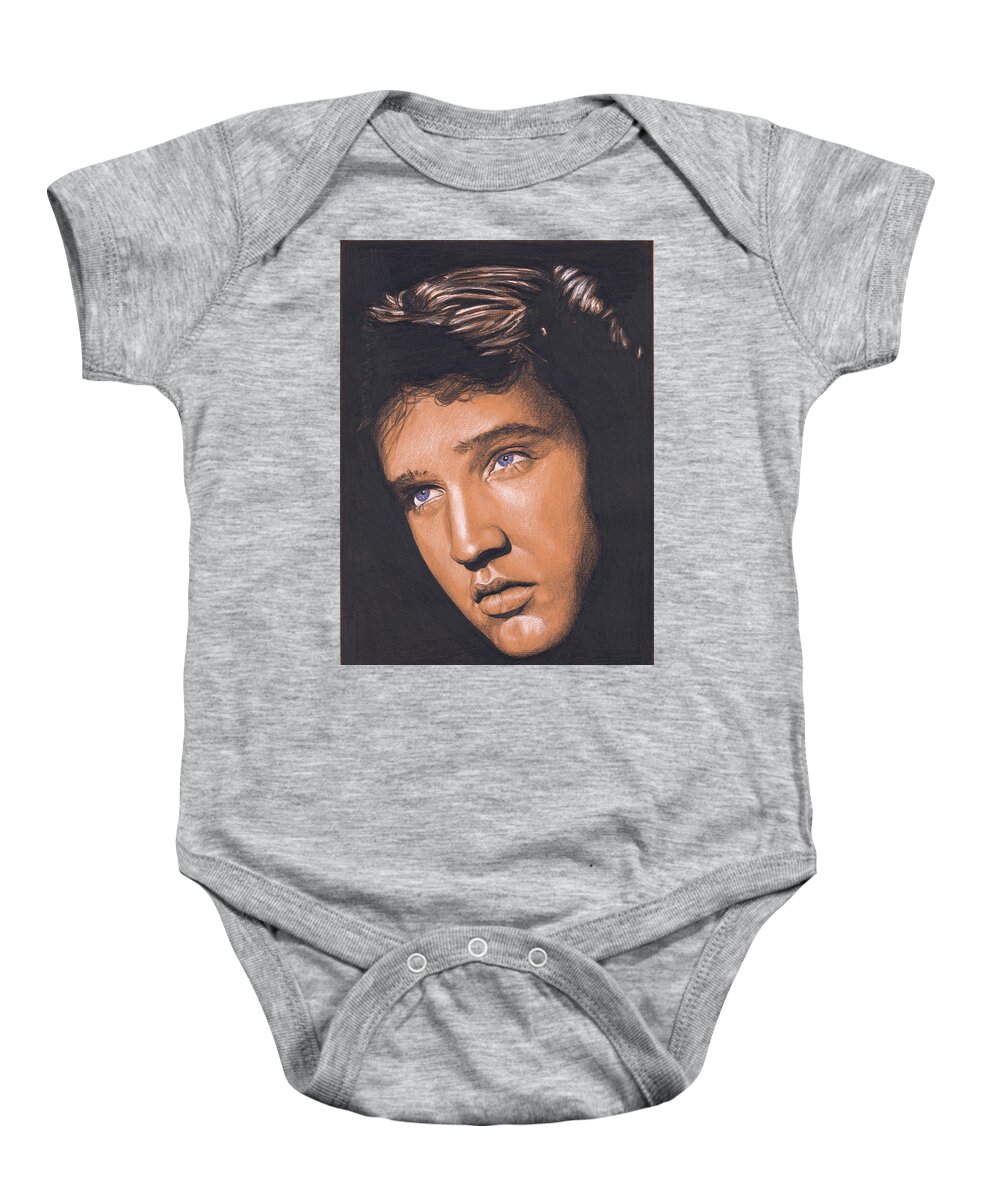 Elvis Baby Onesie featuring the drawing Elvis in Charcoal no. 261 by Rob De Vries