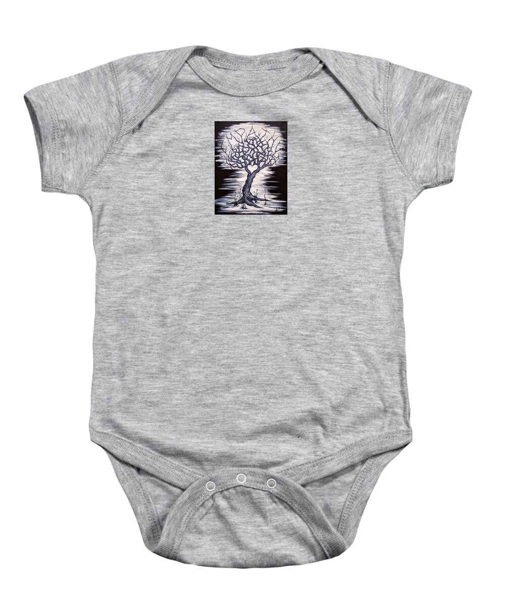 Empathy Baby Onesie featuring the drawing Empathy Love Tree- no foliage by Aaron Bombalicki