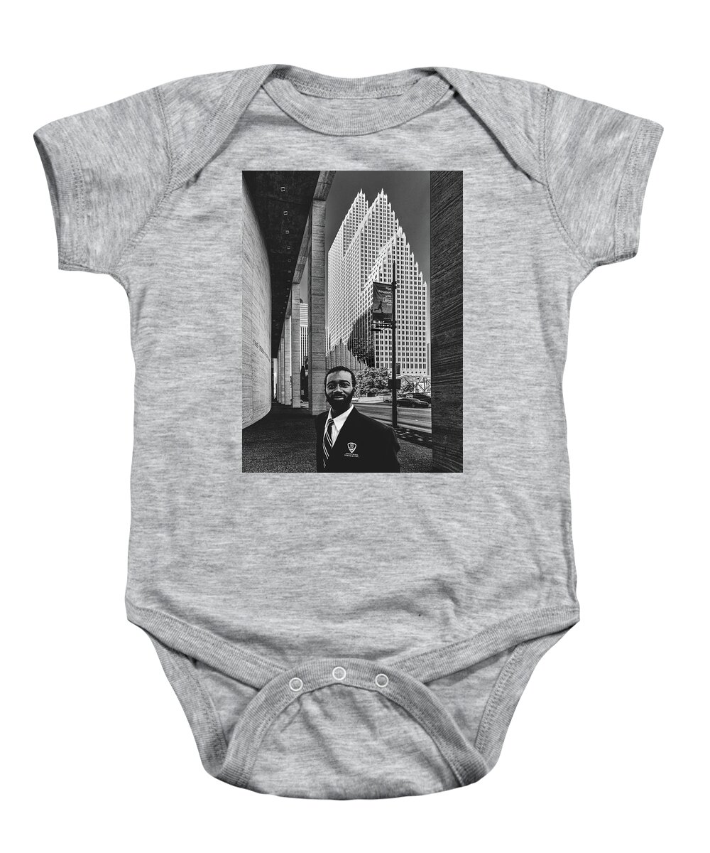 Architecture Baby Onesie featuring the photograph Environmental Street Portrait - Timothy H. by Mike Schaffner