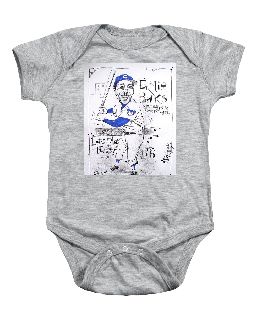  Baby Onesie featuring the drawing Ernie Banks by Phil Mckenney
