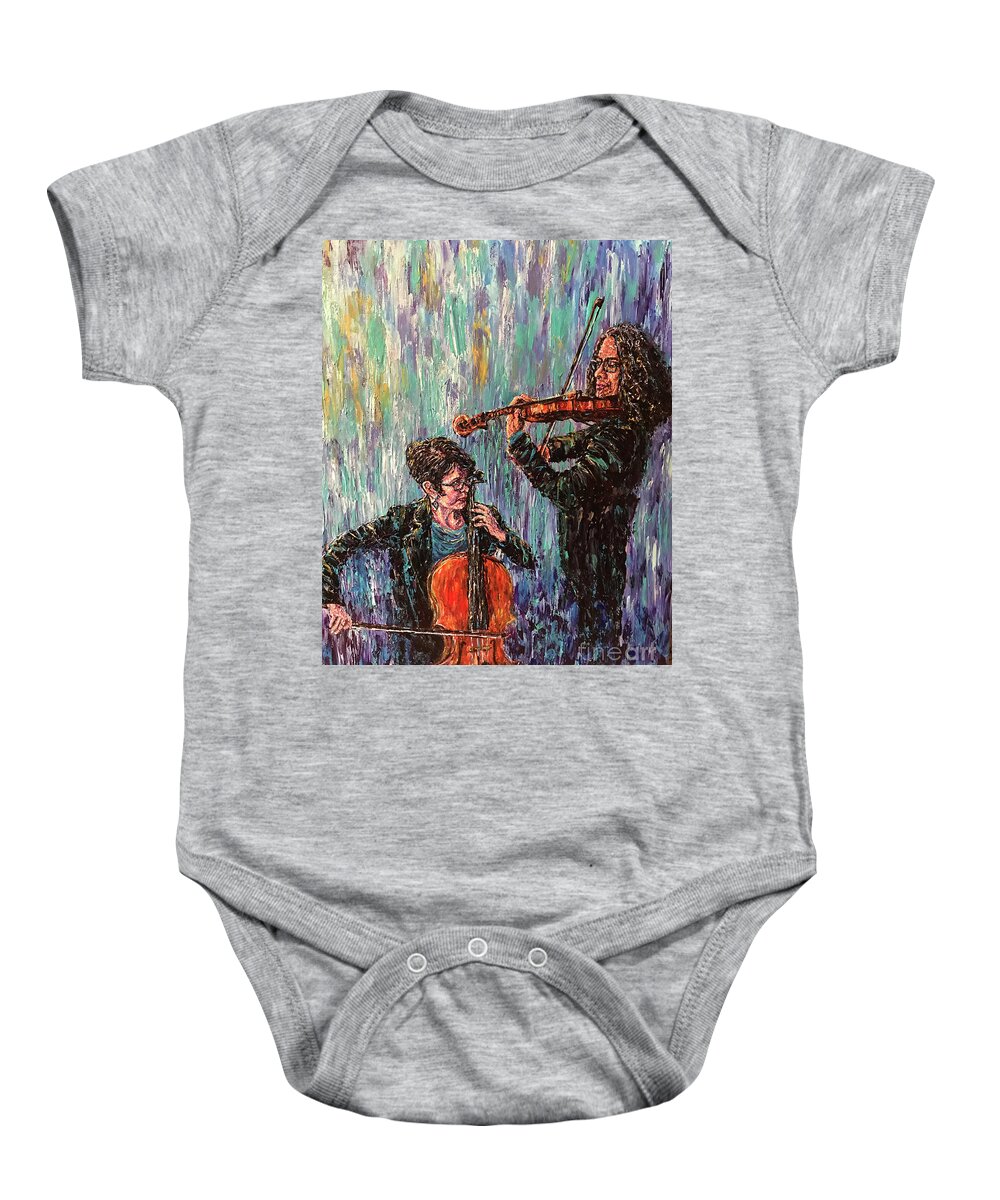 Art Baby Onesie featuring the painting Everaldo and Natalia by Linda Donlin