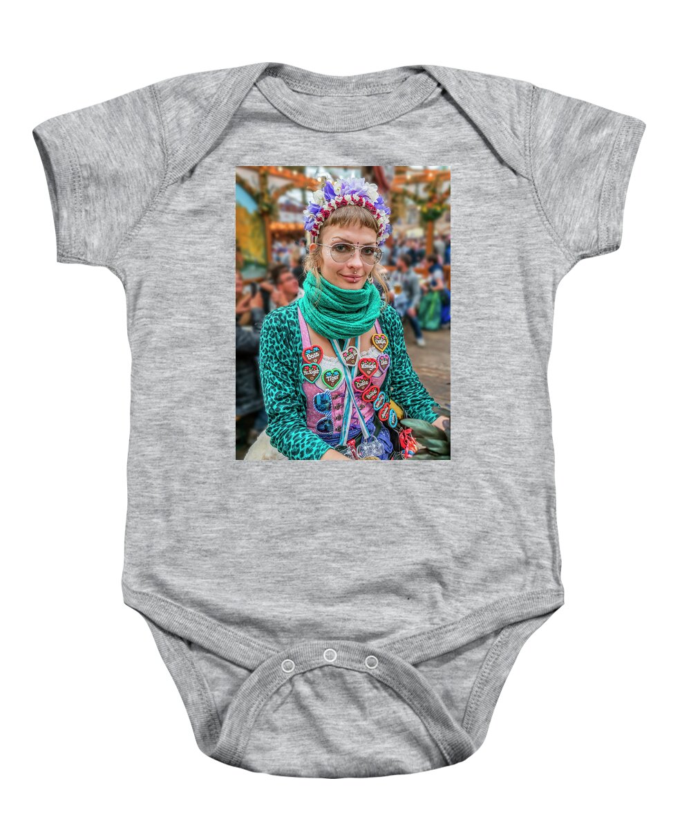 Extreme Baby Onesie featuring the photograph Oktoberfest Barmaid 2019 by WAZgriffin Digital