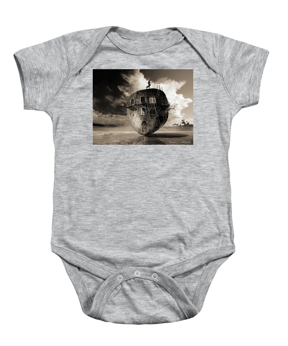 Surrealistic Landscape Rock Mass Windows Exterior Scenery Balcon Baby Onesie featuring the digital art Eyes are windows to the soul by George Grie