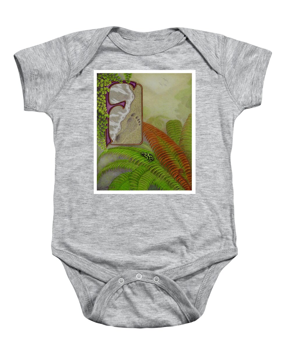 Kim Mcclinton Baby Onesie featuring the drawing F is for Fern by Kim McClinton