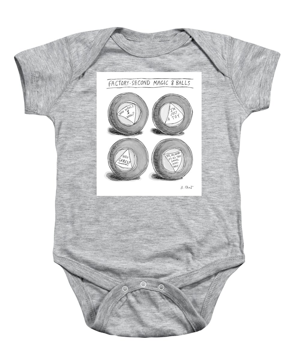 A26953 Baby Onesie featuring the drawing Factory Second Magic Eight Balls by Roz Chast