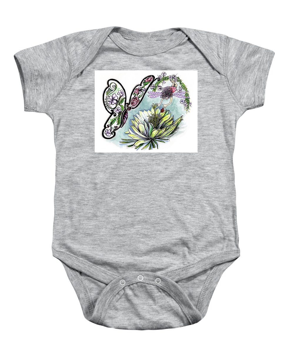 Fairy Baby Onesie featuring the drawing Fairy and Butterfly by Marnie Clark