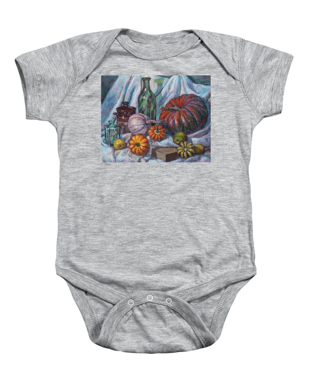 Pumpkins Baby Onesie featuring the painting Fall Pumpkin Harvest by Veronica Cassell vaz