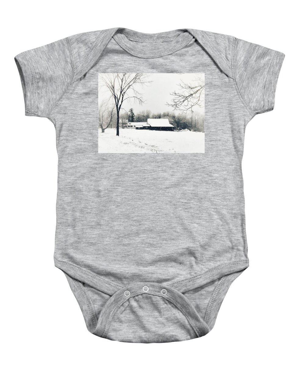 Farm Baby Onesie featuring the photograph Farm in Winter by Lois Lepisto