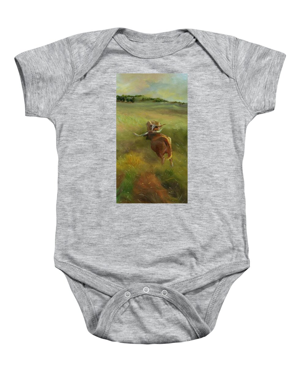 Farm Baby Onesie featuring the painting Feed Time Right Side by Susan Hensel