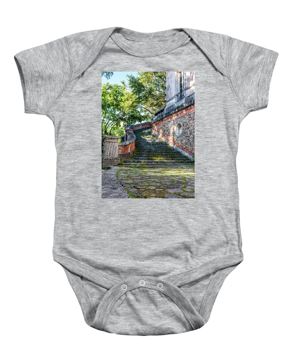 Fern Baby Onesie featuring the photograph Fern on Old Steps by Susie Weaver