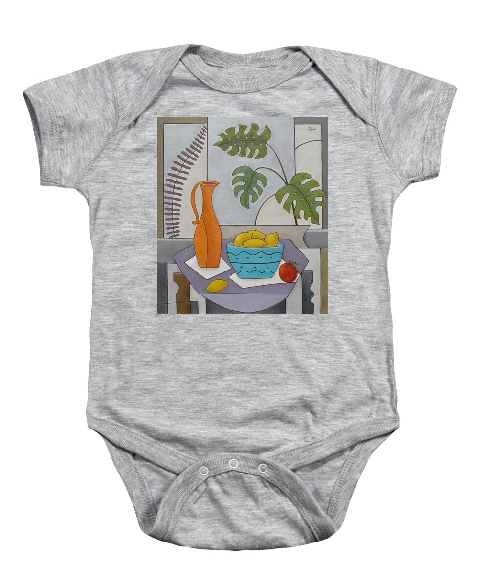 Still Life Baby Onesie featuring the painting Ferns and Fruit by Trish Toro