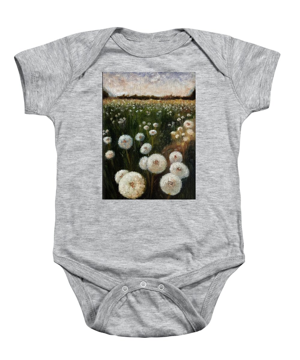 Dandelion Baby Onesie featuring the painting Field of Wishes by Tracy Hutchinson