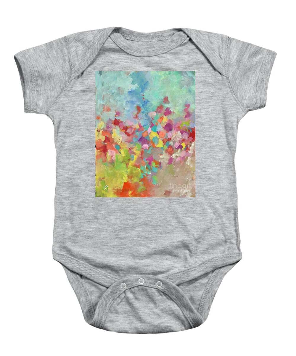 Abstract Floral Baby Onesie featuring the painting Field of Gold by Patsy Walton