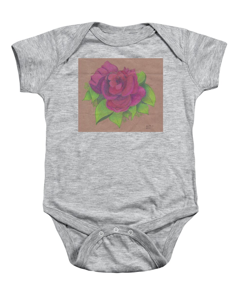 Rose Baby Onesie featuring the drawing Finding the Extraordinary by Anne Katzeff