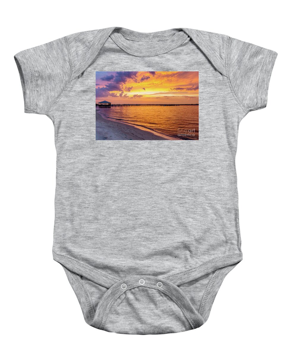 Navarre Beach Baby Onesie featuring the photograph Fire Like Sunset At Navarre Florida by Jennifer White