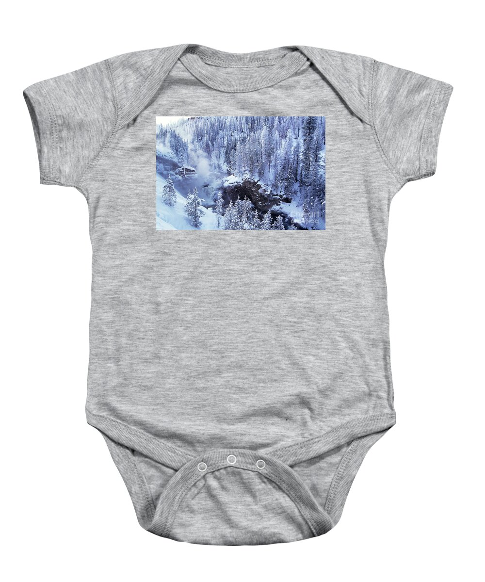 Dave Welling Baby Onesie featuring the photograph Firehole Falls Winter Yellowstone National Park by Dave Welling