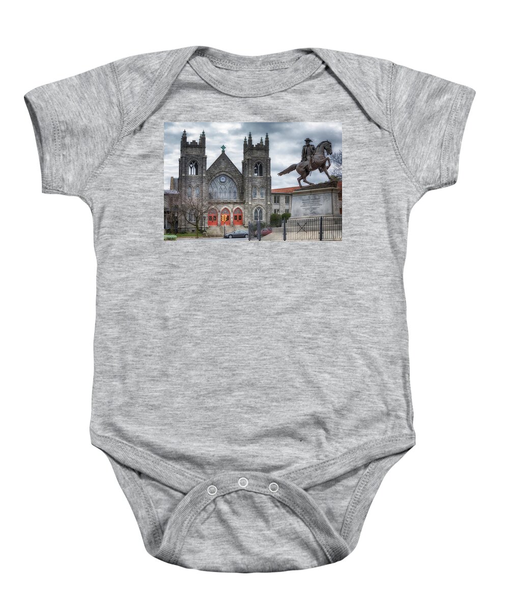 Richmond Baby Onesie featuring the photograph First English Evangelical Lutheran Chruch - Richmond Virginia by Susan Rissi Tregoning