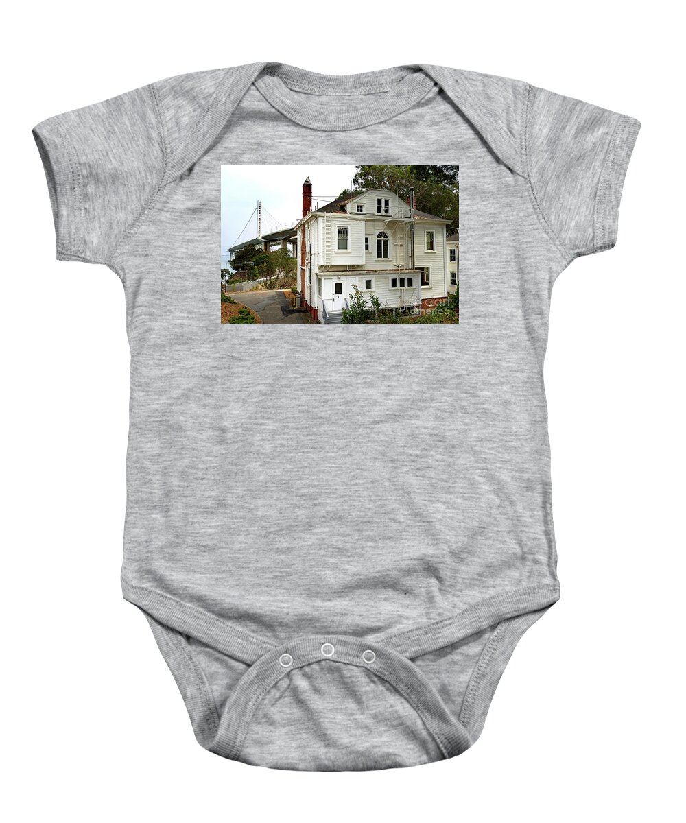 Wingsdomain Baby Onesie featuring the photograph First US Naval Training Station On Yerba Buena Island Overlooking The New Bay Bridge DSC7047b by Wingsdomain Art and Photography