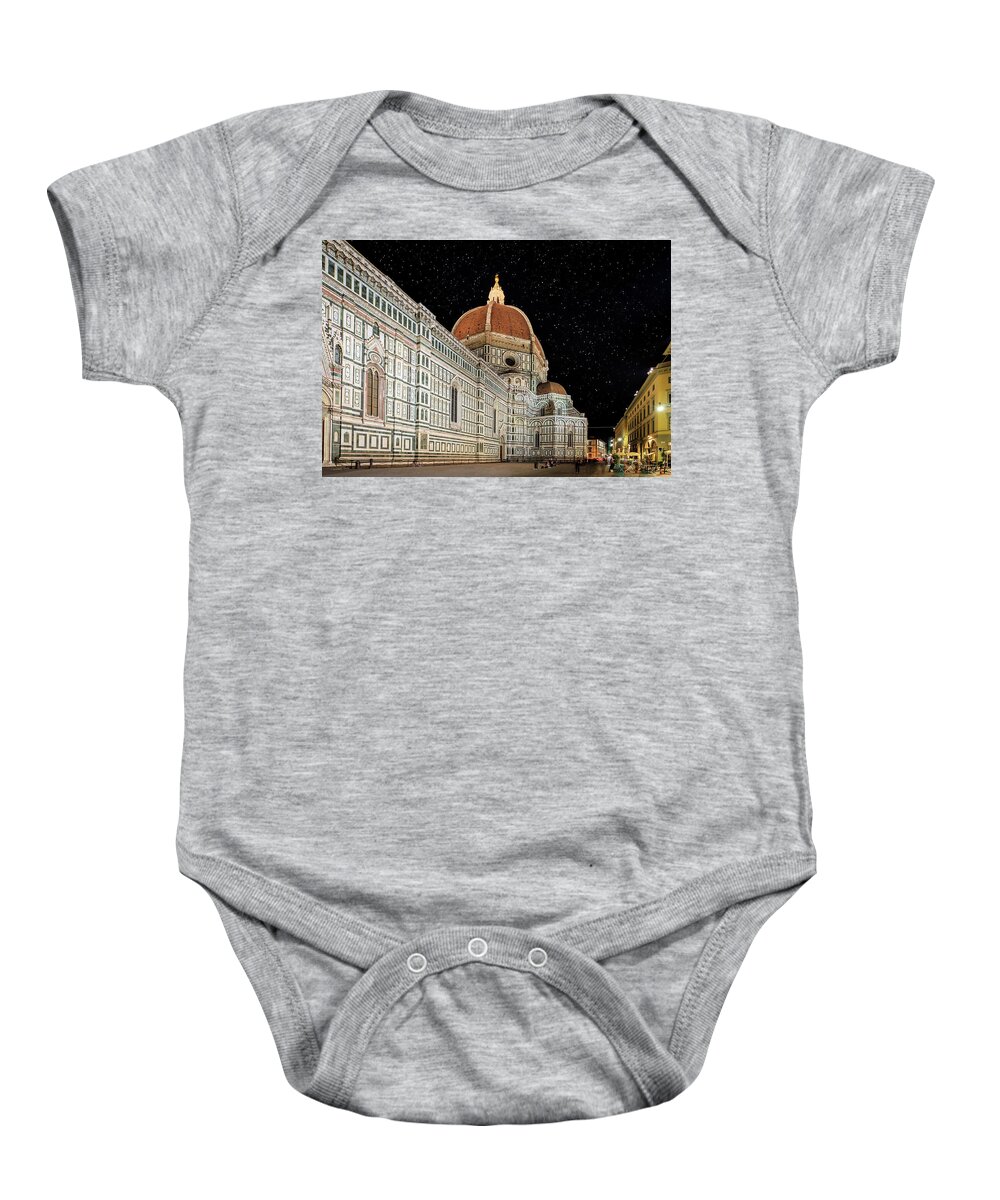 Europe Baby Onesie featuring the photograph Florence Cathedral at night by Alexey Stiop