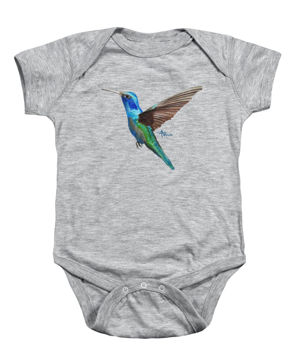 Hummingbird Baby Onesie featuring the painting Flying Hummingbird I by Angeles M Pomata