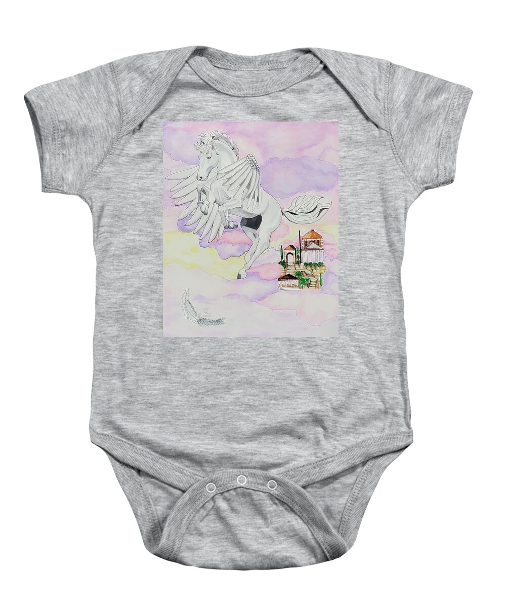 Watercolor Painting Baby Onesie featuring the painting Flying Pegasus by Equus Artisan