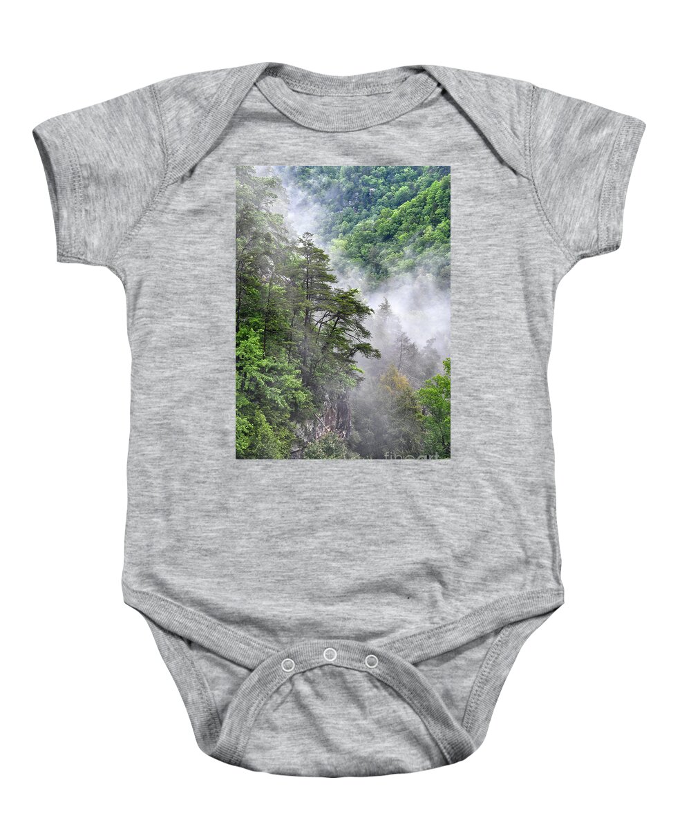 Fall Creek Falls Baby Onesie featuring the photograph Fog In Valley 2 by Phil Perkins