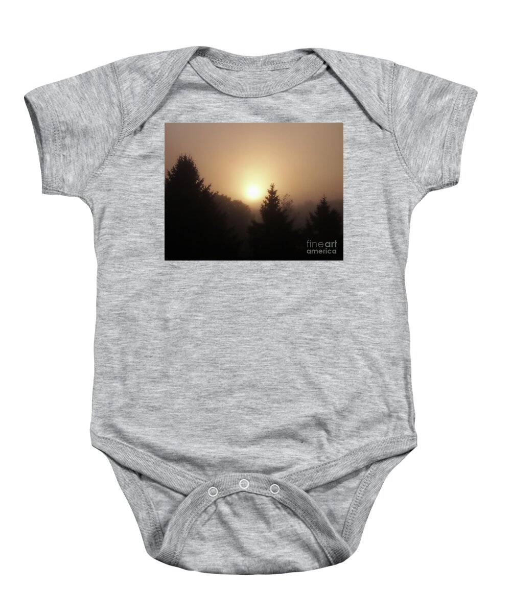 Sunrise Baby Onesie featuring the photograph Foggy Sunrise by Phil Perkins