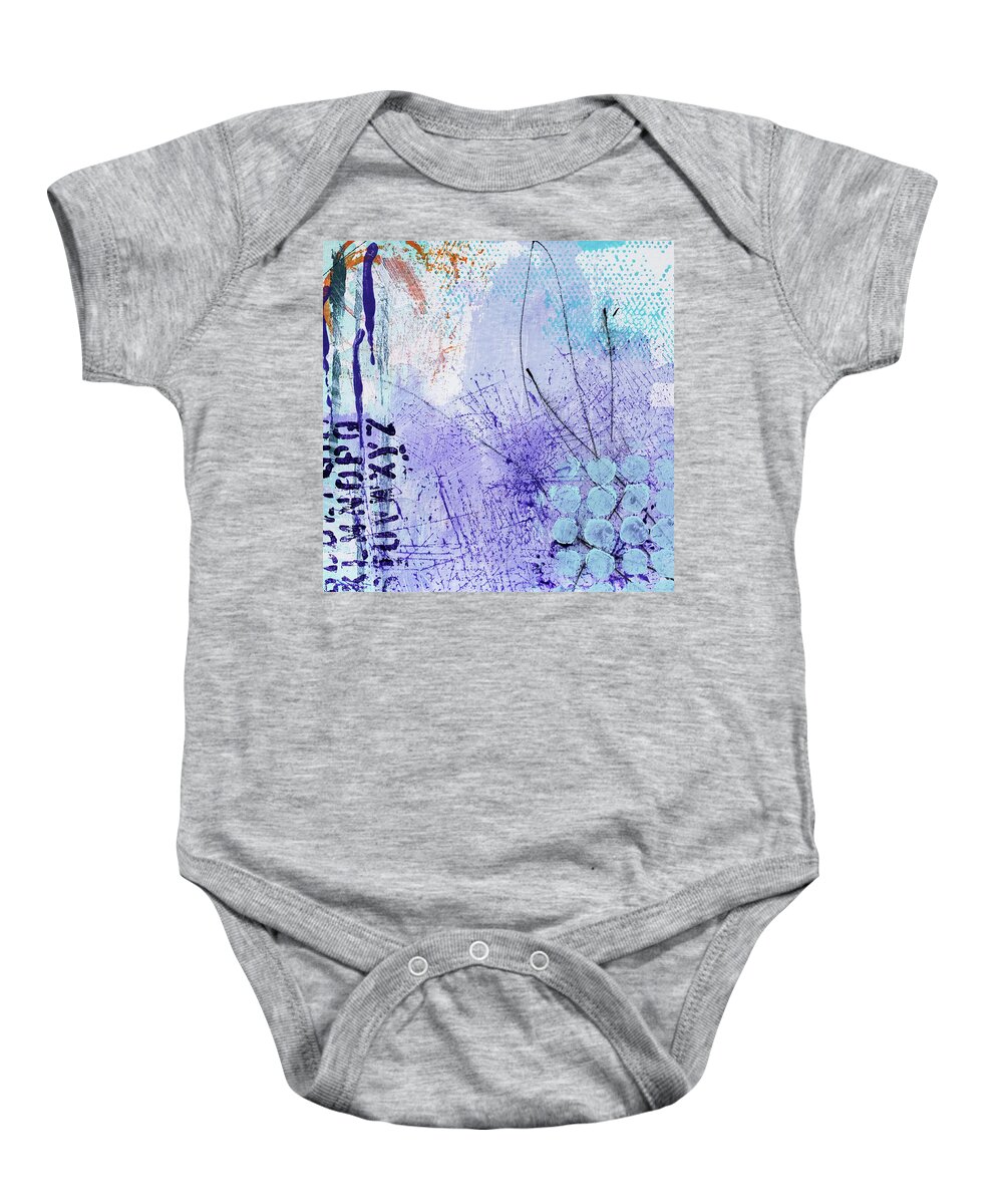 Tropical Baby Onesie featuring the painting FOUNTAIN OF YOUTH Tropical Purple Aqua Orange Abstract Painting Grunge Street Art by Lynnie Lang