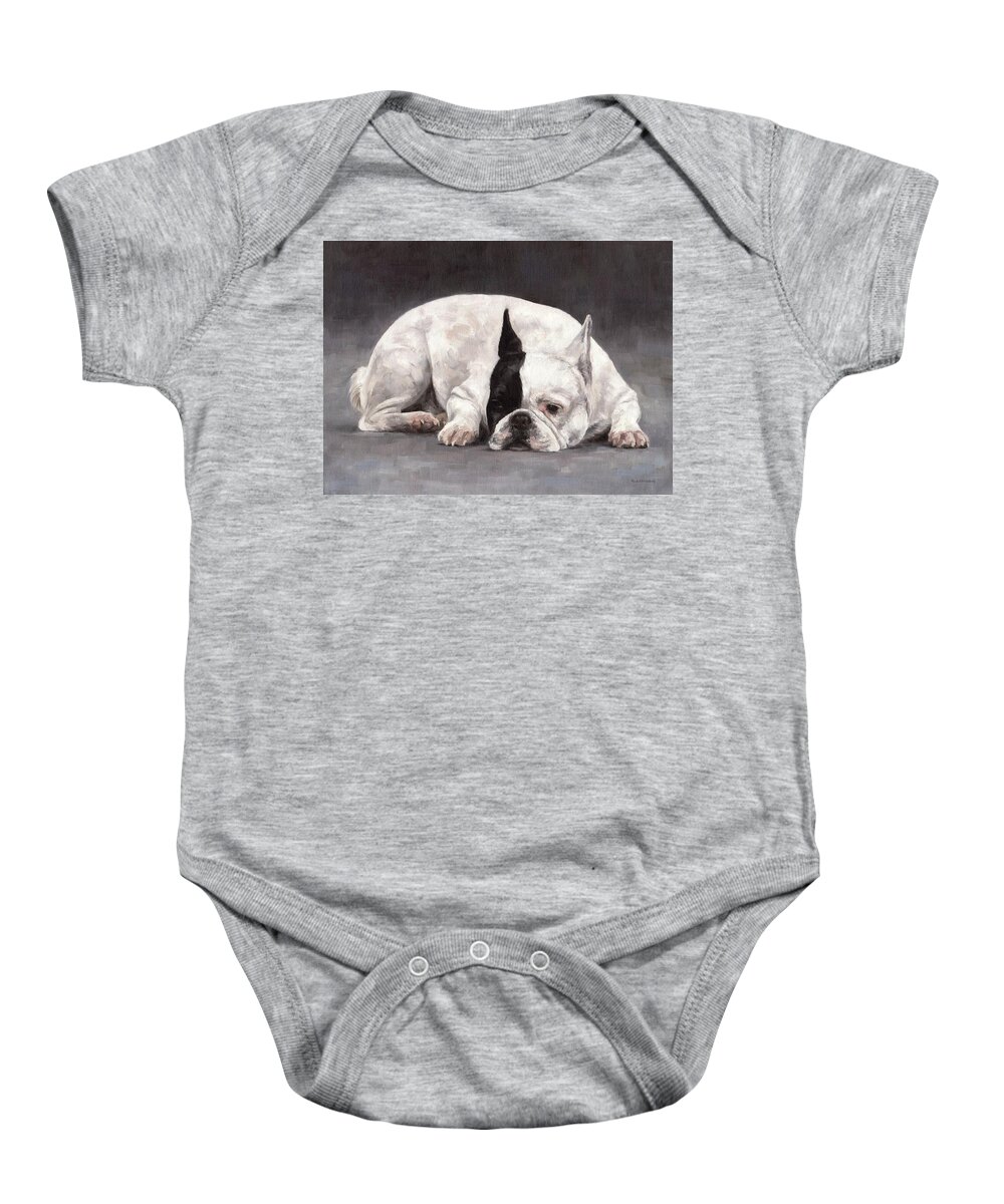French Bulldog Baby Onesie featuring the painting French Bulldog Painting by Rachel Stribbling