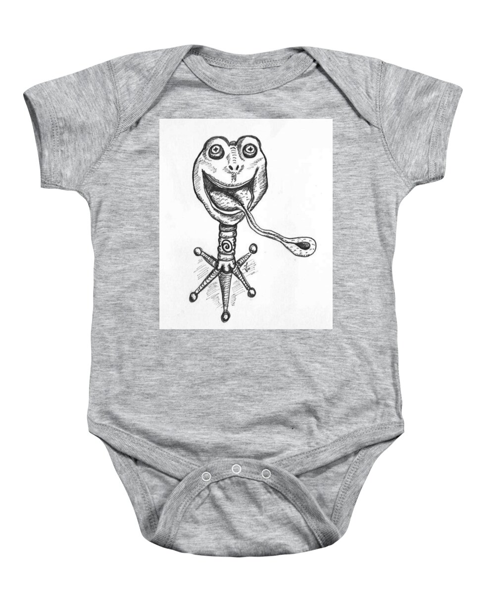 Frog Baby Onesie featuring the drawing Frogstand by Vicki Noble